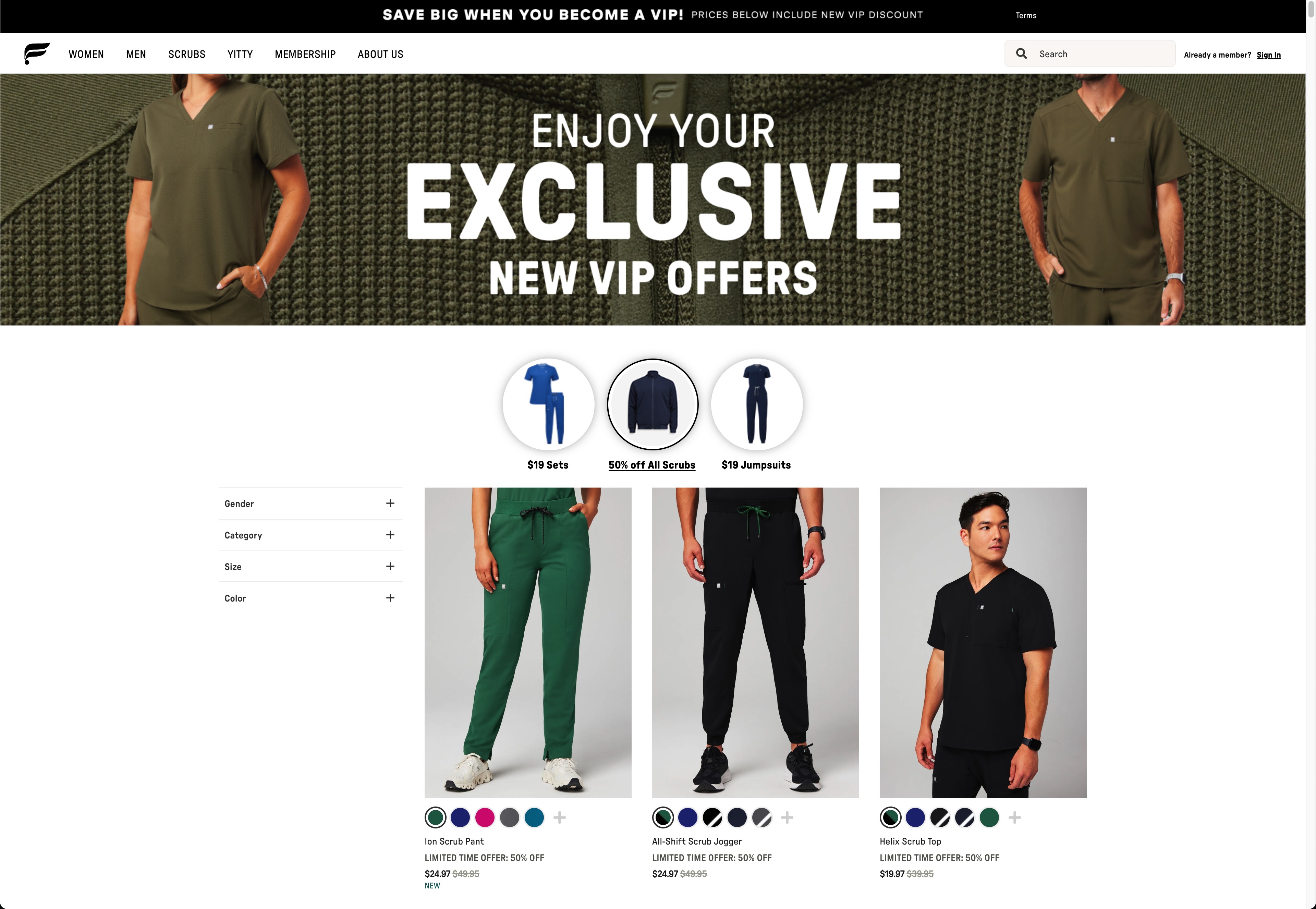 Desktop image of Scrubs' product landing page