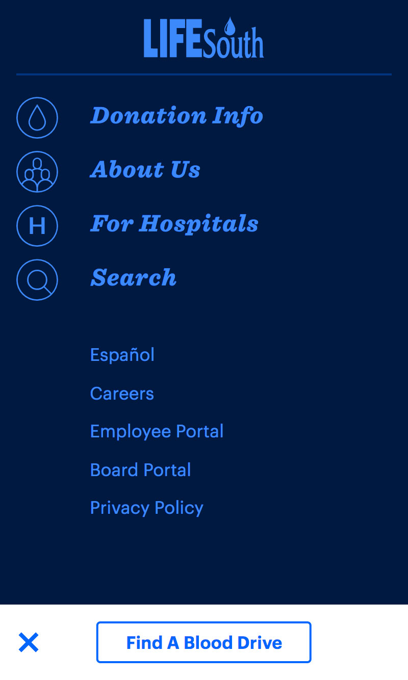 Mobile image of LifeSouth's Navigation page 1