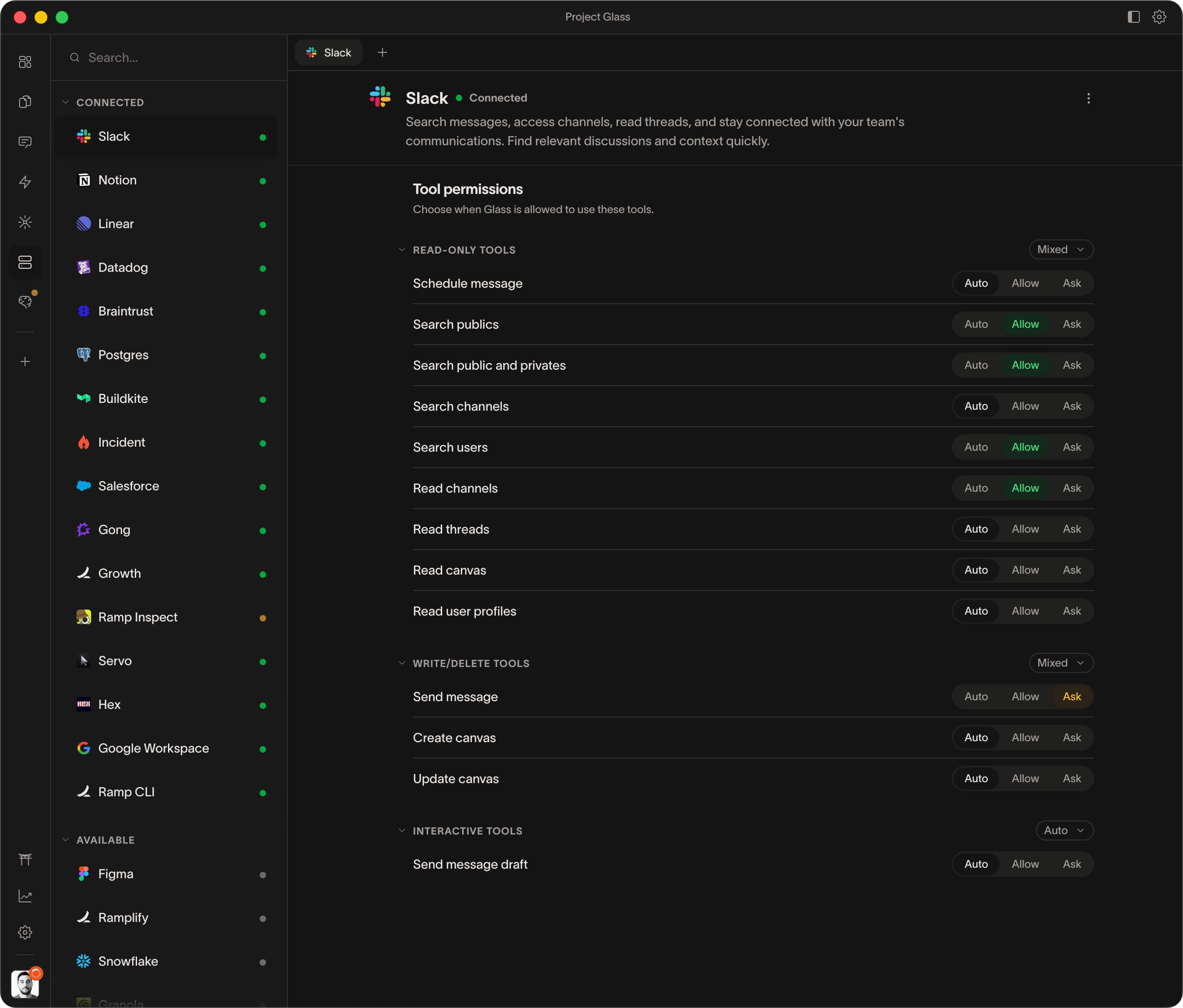 Glass workspace screenshot