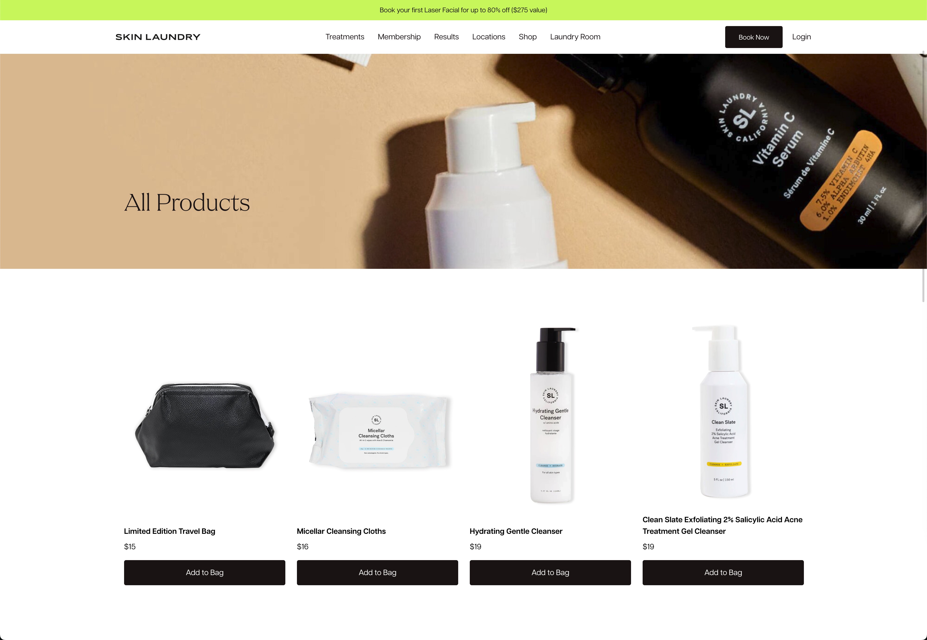 Desktop image of Skin Laundry's Shopify storefront page